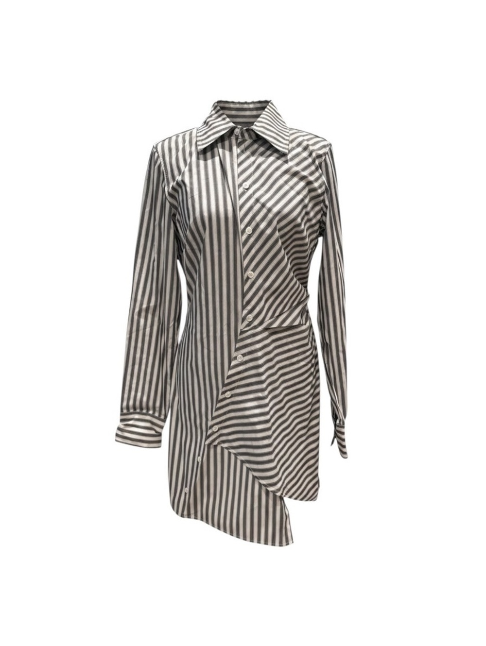 KBB by Kahlana Asymmetrical Striped Cotton Shirt Dress